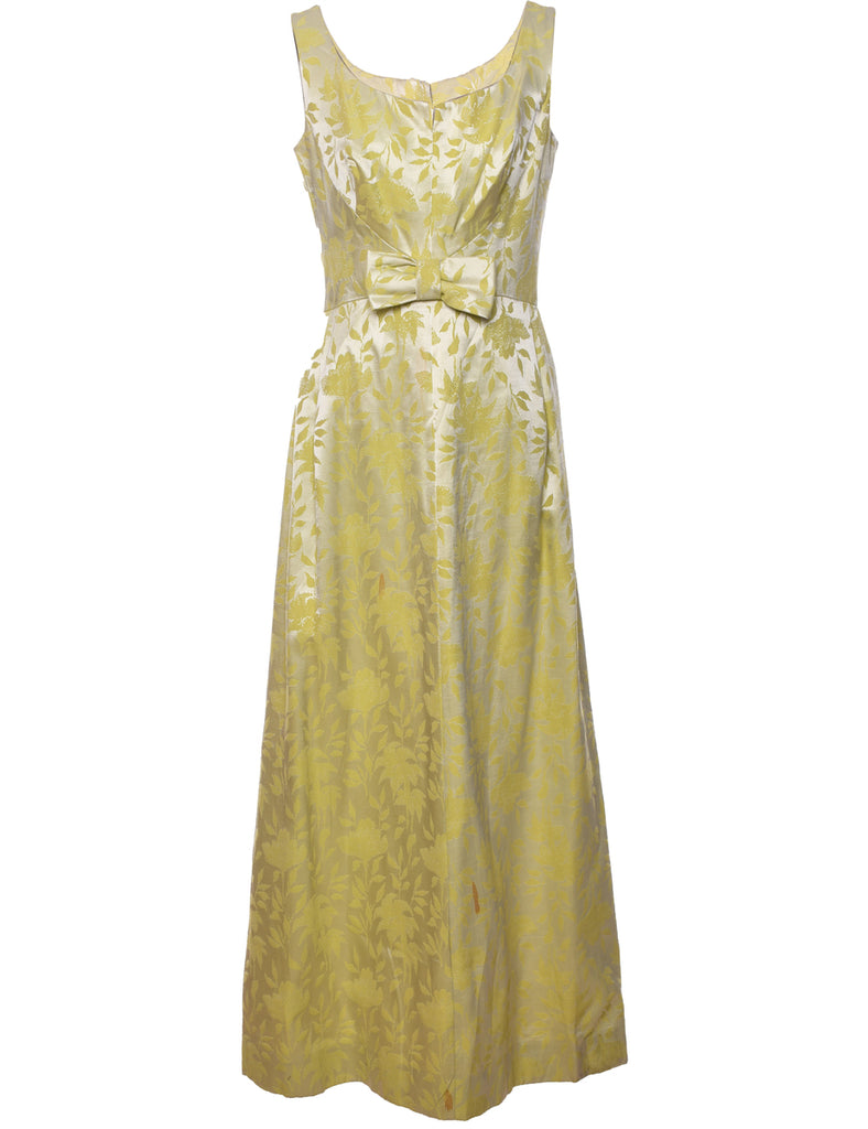 Jacquard Pattern Light Green & Silver Vintage Maxi Dress - M