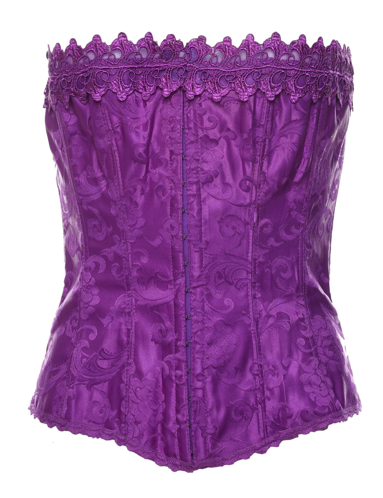 Jacquard Pattern Purple Boned Corset - S