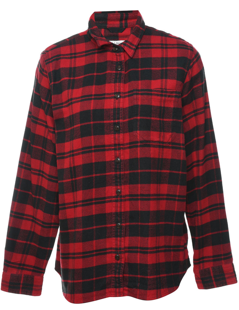 L.L. Bean Checked Black & Red 1990s Flannel Shirt - M