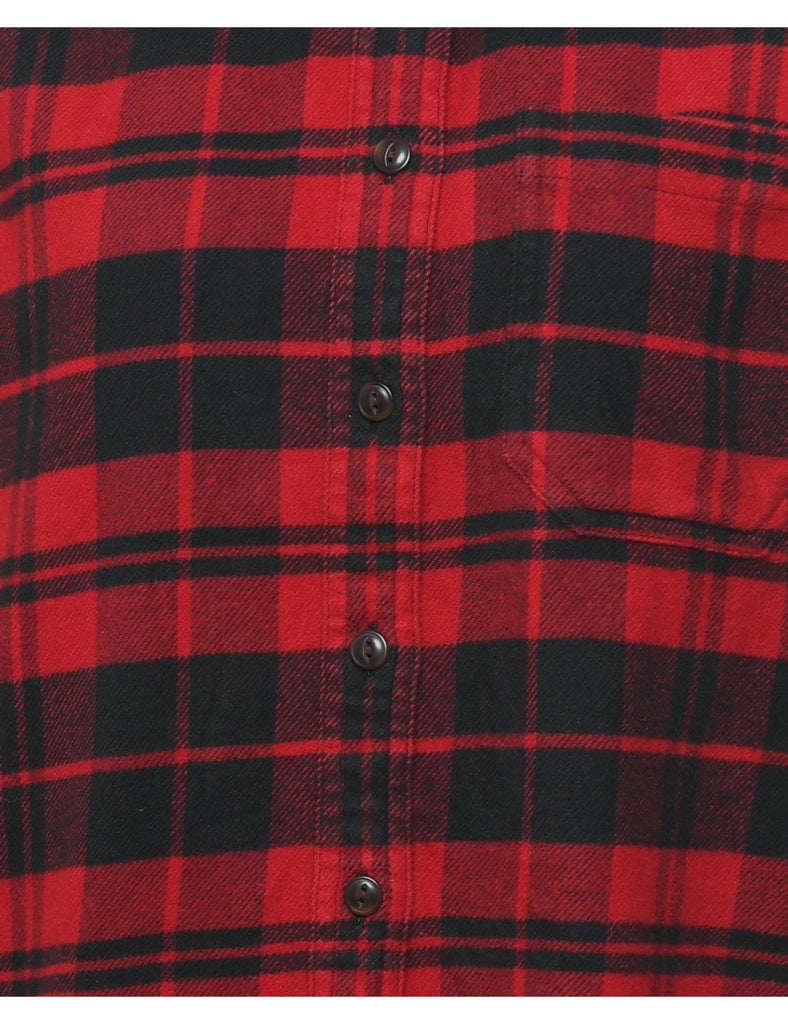 L.L. Bean Checked Black & Red 1990s Flannel Shirt - M