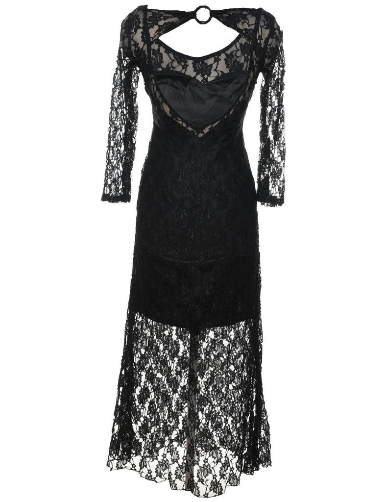 Lace 1990s Black Backless Evening Dress - S