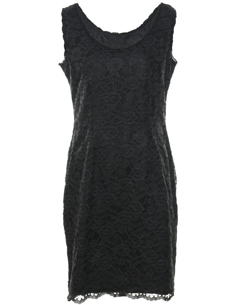 Lace Black Sleeveless Evening Dress - M