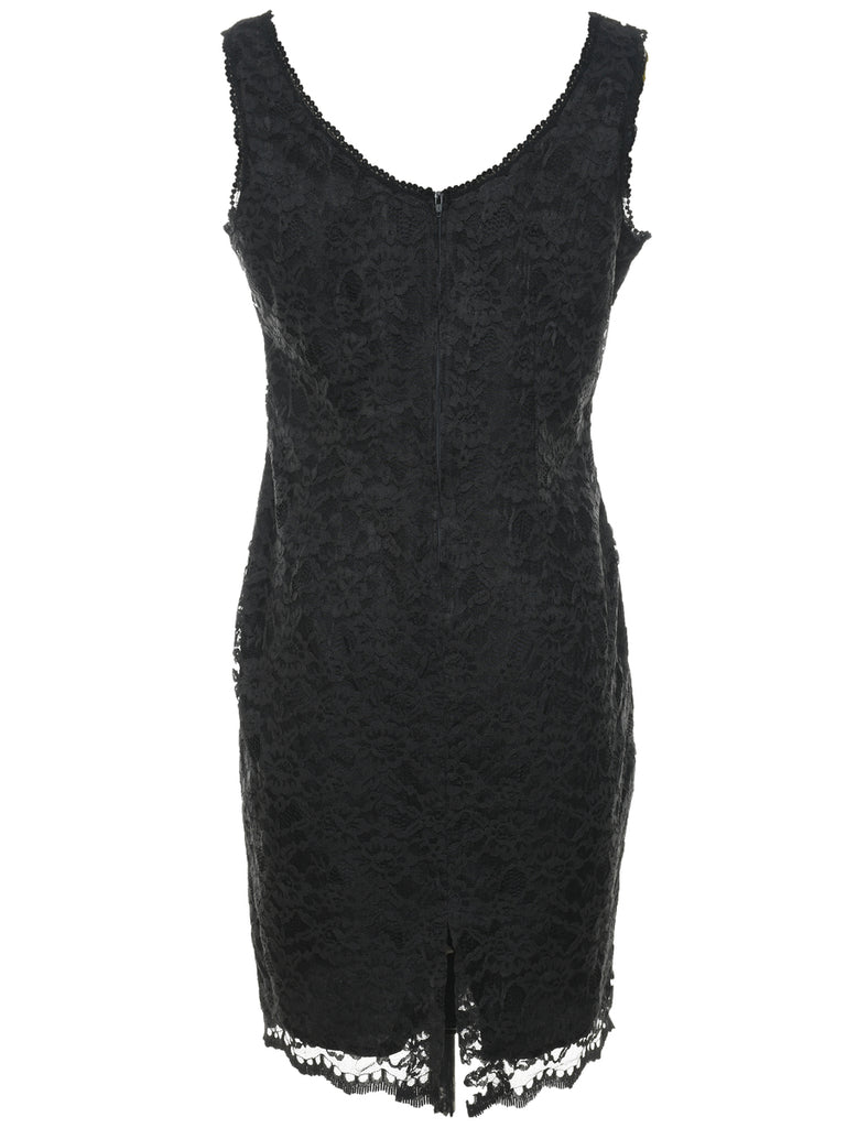 Lace Black Sleeveless Evening Dress - M