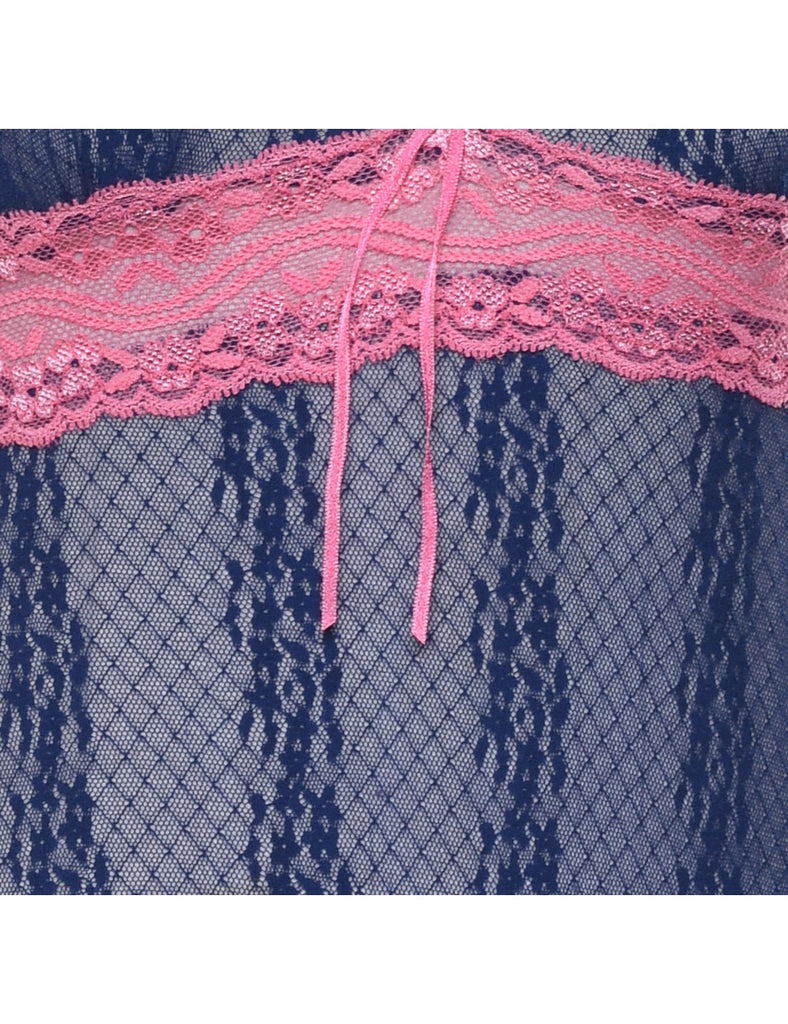 Lace Pink & Navy Slip Dress - XS