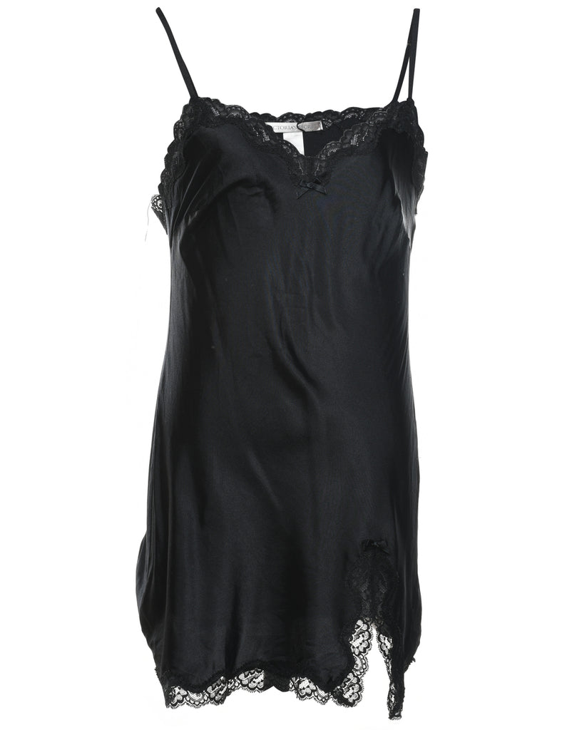 Lace Trim Black Classic Strappy Slip Dress - M