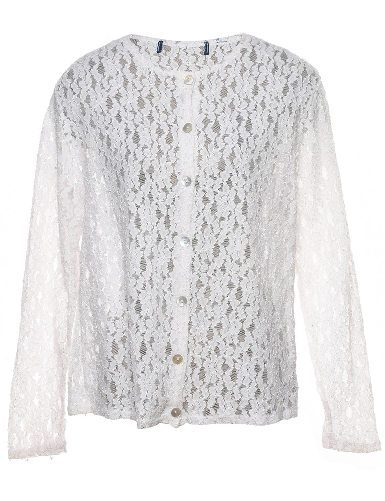 Lace White Sheer Evening Blouse - L