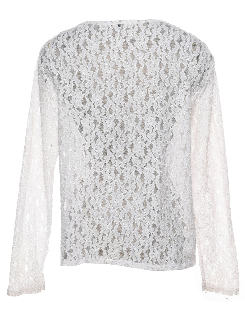 Lace White Sheer Evening Blouse - L