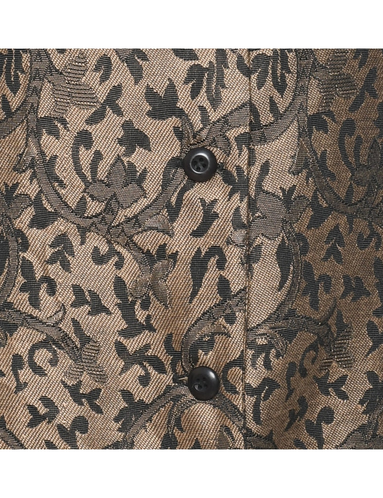 Leafy Print Black & Brown 1990s Waistcoat - S