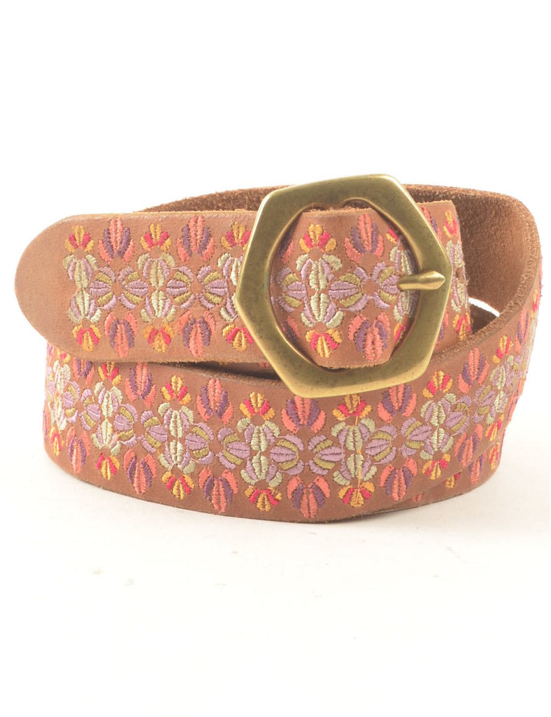 Leather Embroidered Belt - M