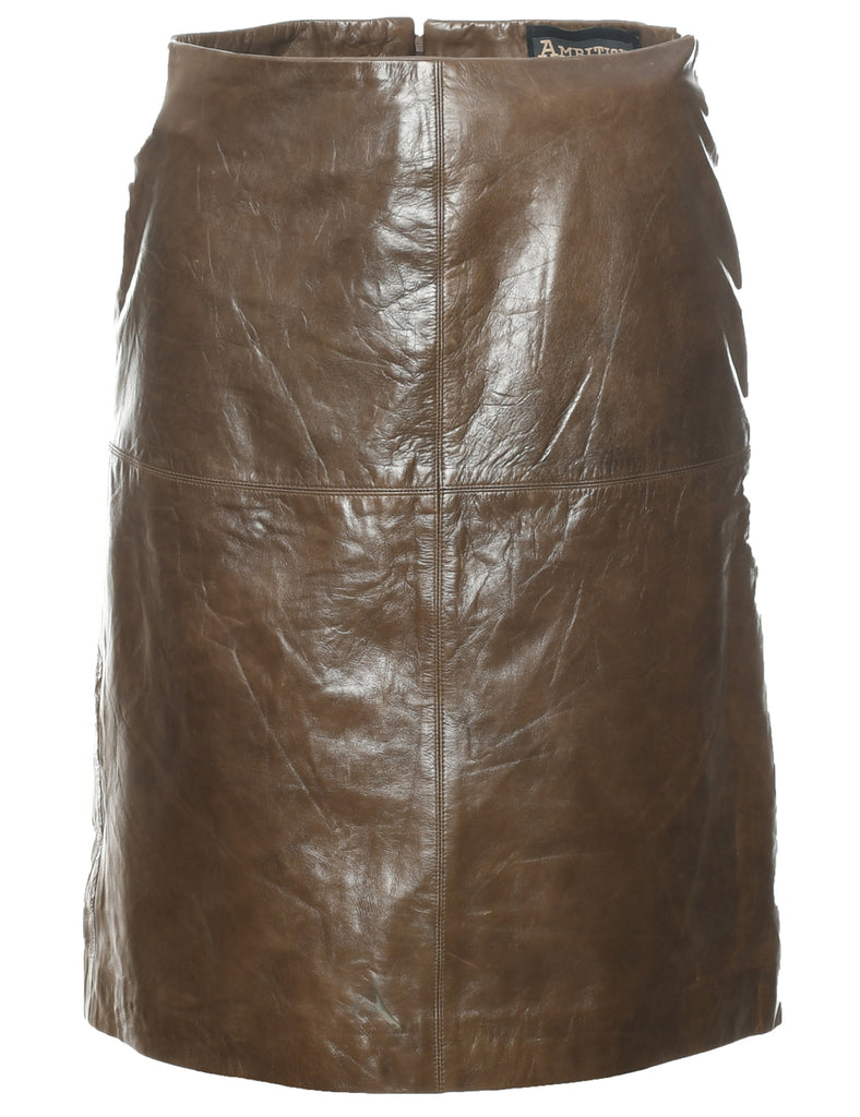 Leather Olive Green A-line Skirt - S