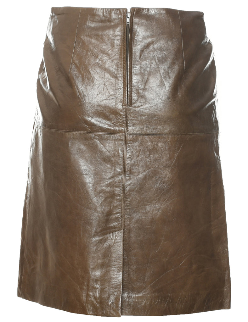 Leather Olive Green A-line Skirt - S