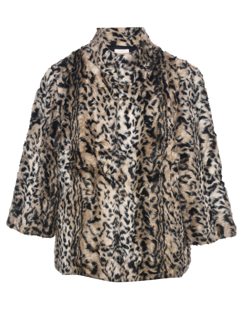 Leopard Pattern Faux Fur Coat - L