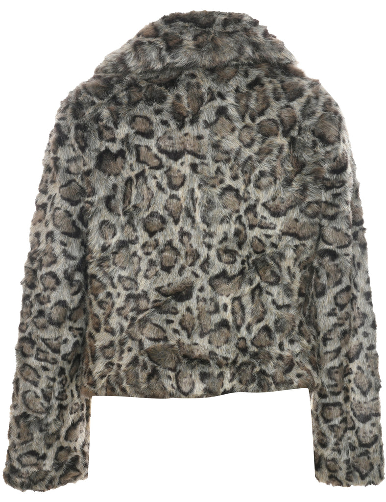 Leopard Pattern Faux Fur Coat - L