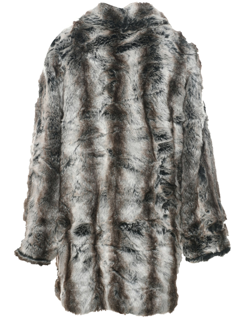 Leopard Pattern Faux Fur Coat - L