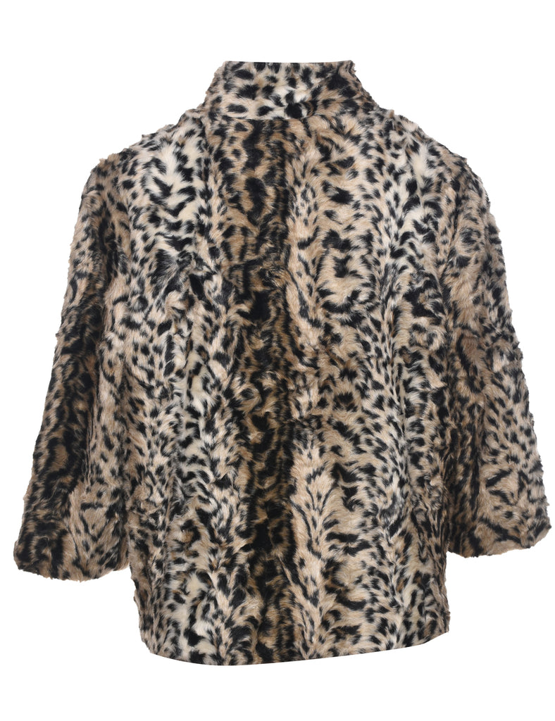 Leopard Pattern Faux Fur Coat - L