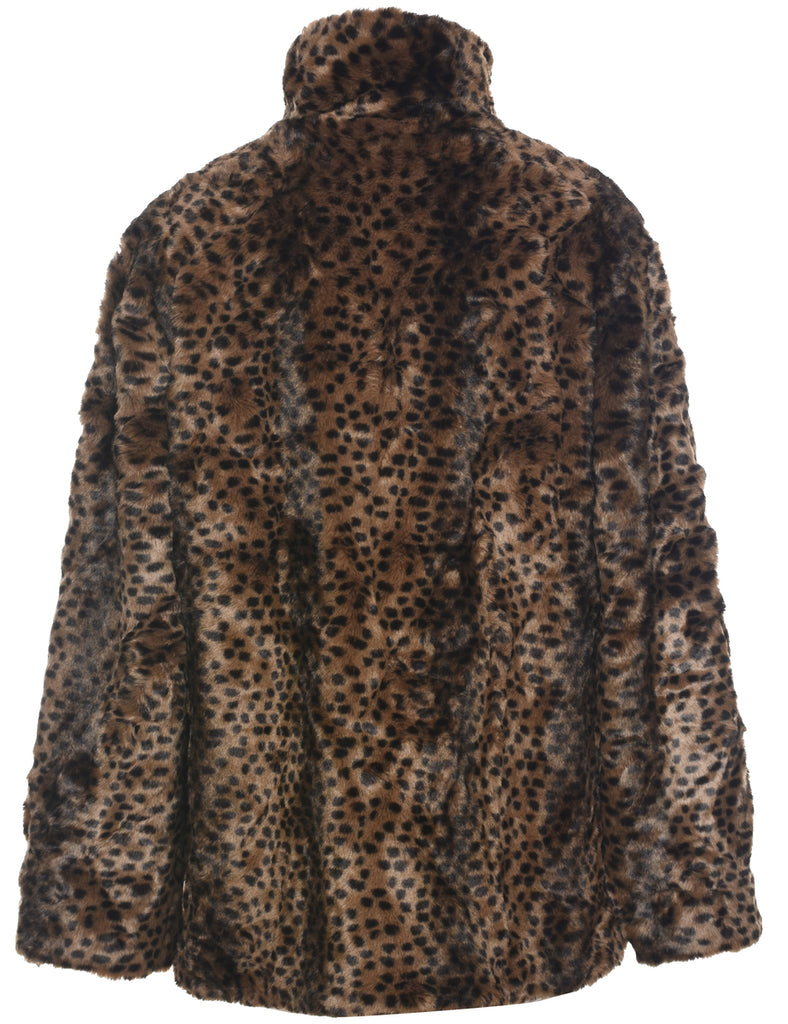 Leopard Pattern Faux Fur Coat - L