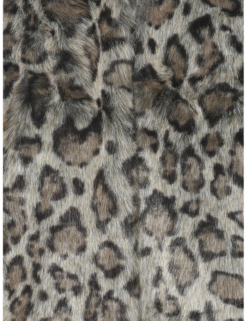 Leopard Pattern Faux Fur Coat - L