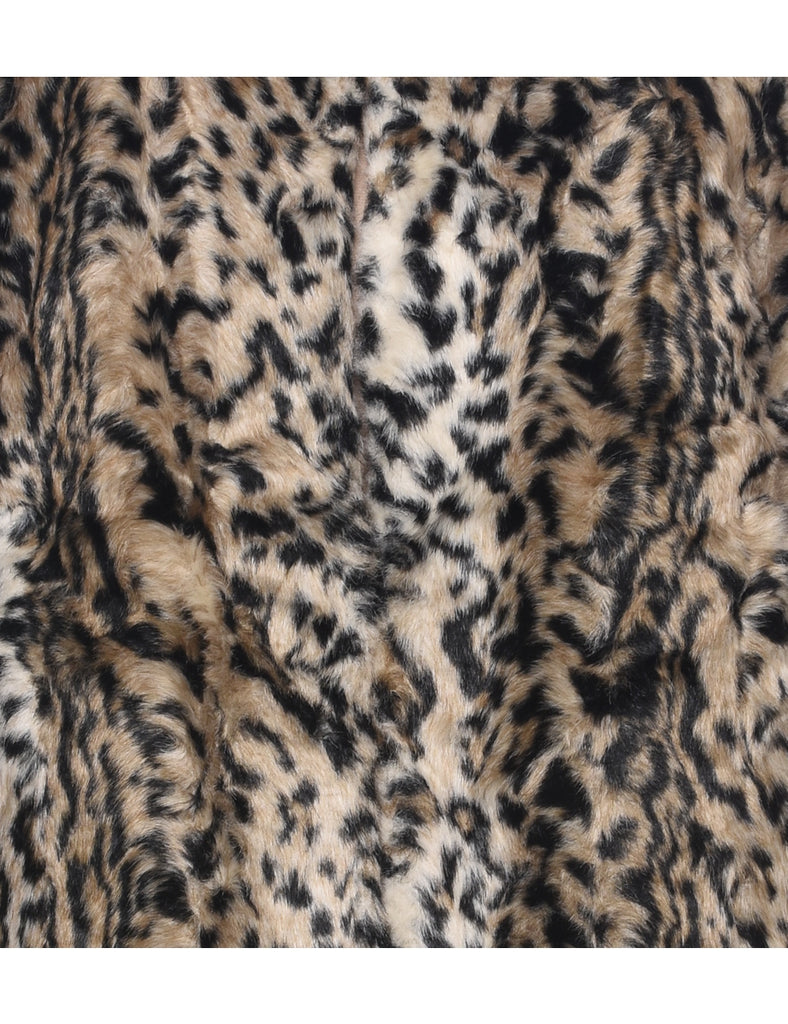 Leopard Pattern Faux Fur Coat - L