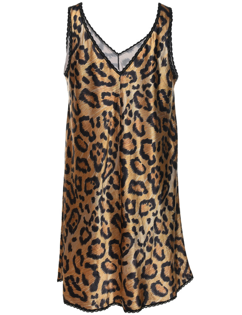 Leopard Pattern1990s Silky Slip Dress - L