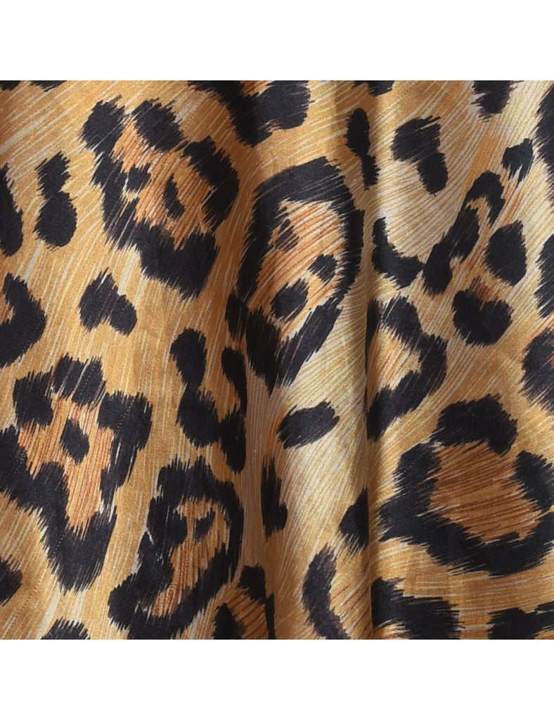 Leopard Pattern1990s Silky Slip Dress - L