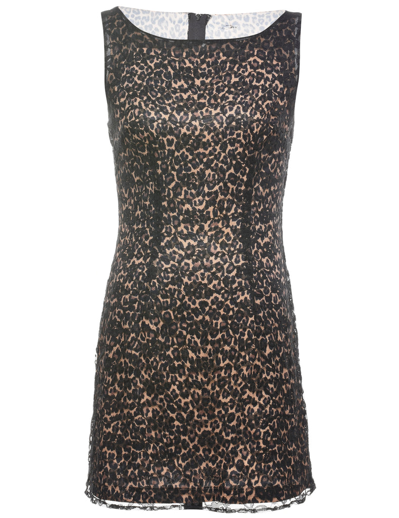 Leopard Print 1990s Lace Mini Dress - XS