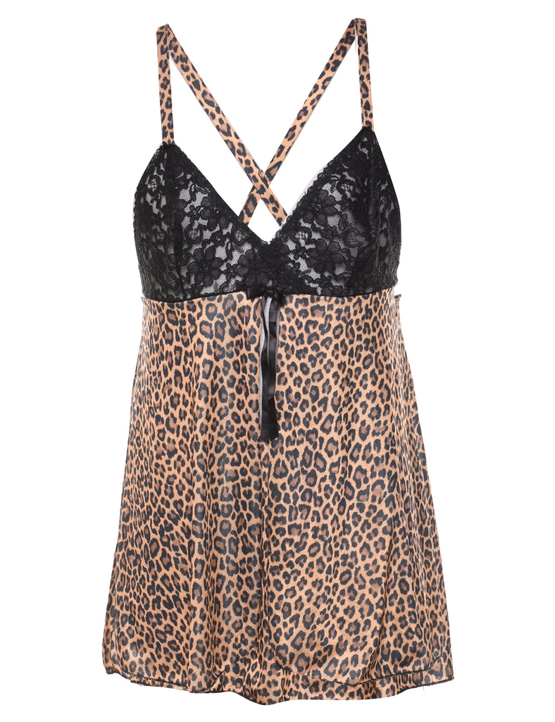 Leopard Print 1990s Lace Trim Babydoll - XS