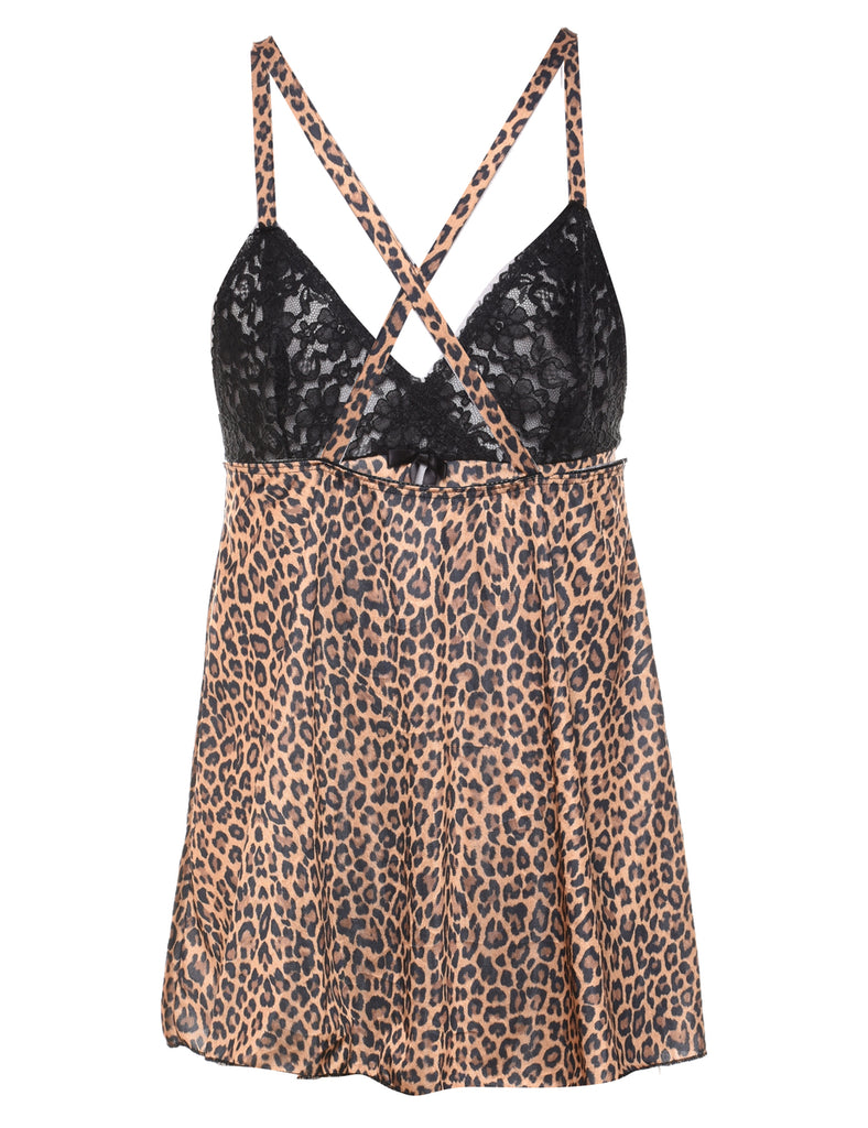 Leopard Print 1990s Lace Trim Babydoll - XS