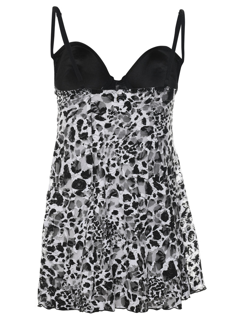 Leopard Print Design Black & White Strappy Babydoll - S