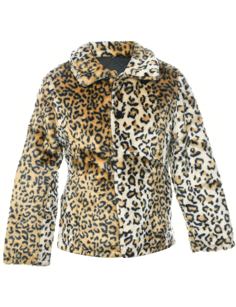 Leopard Print Faux Fur Coat - S