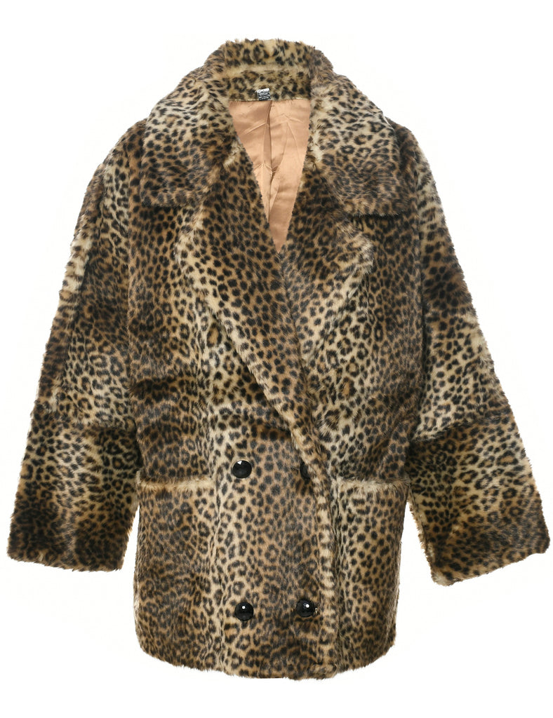 Leopard Print Faux Fur Coat - L