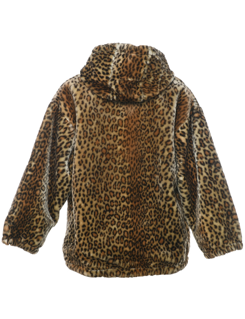 Leopard Print Faux Fur Coat - L