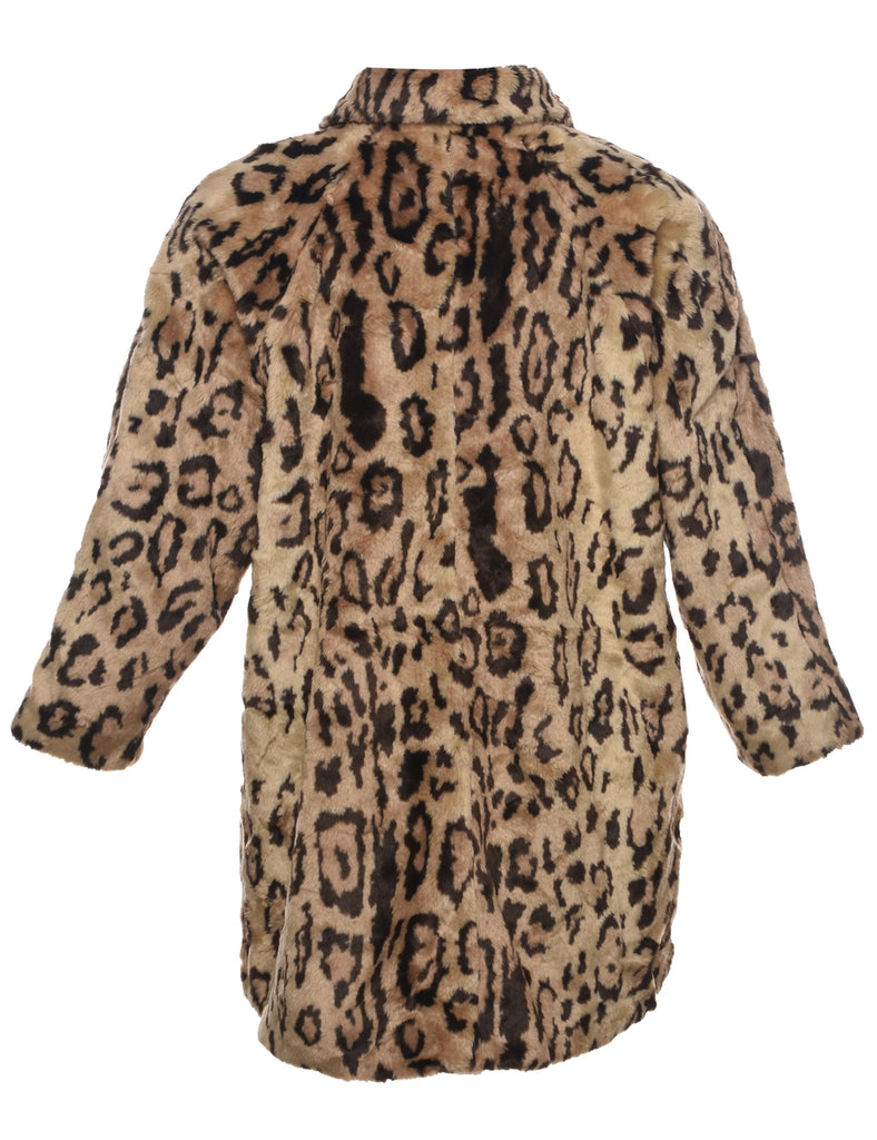 Leopard Print Faux Fur Coat - L