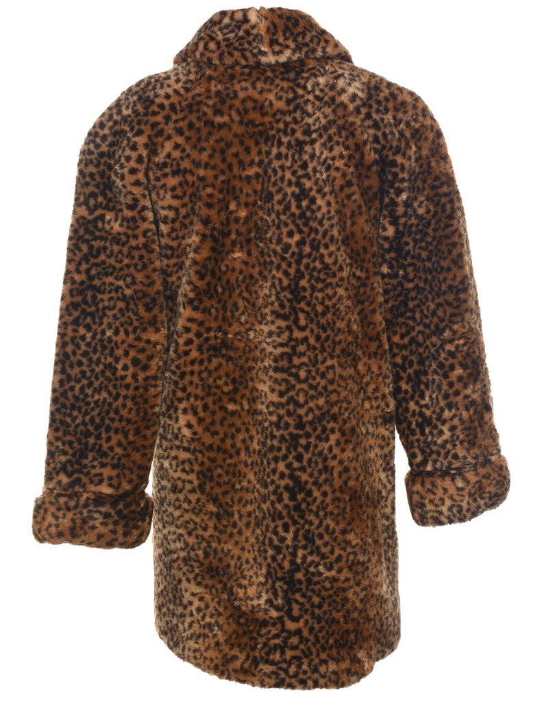 Leopard Print Faux Fur Coat - S