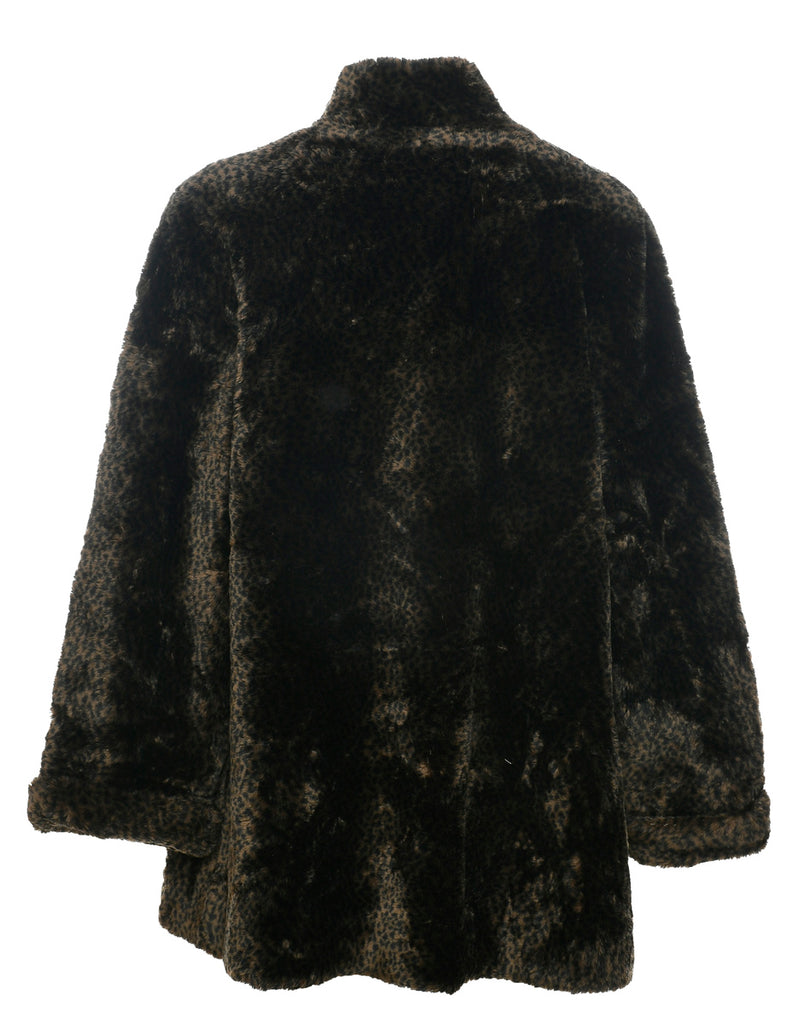 Leopard Print Faux Fur Coat - M