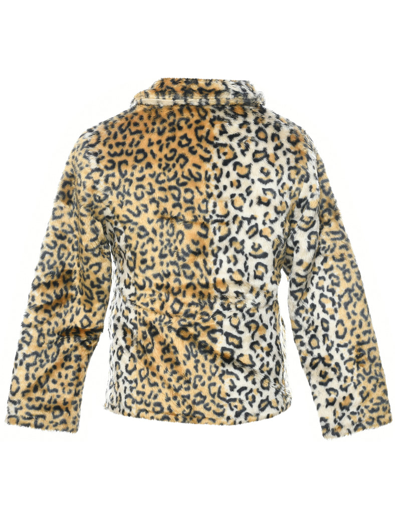 Leopard Print Faux Fur Coat - S