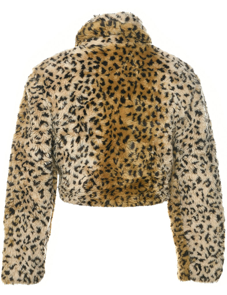 Leopard Print Faux Fur Coat - M