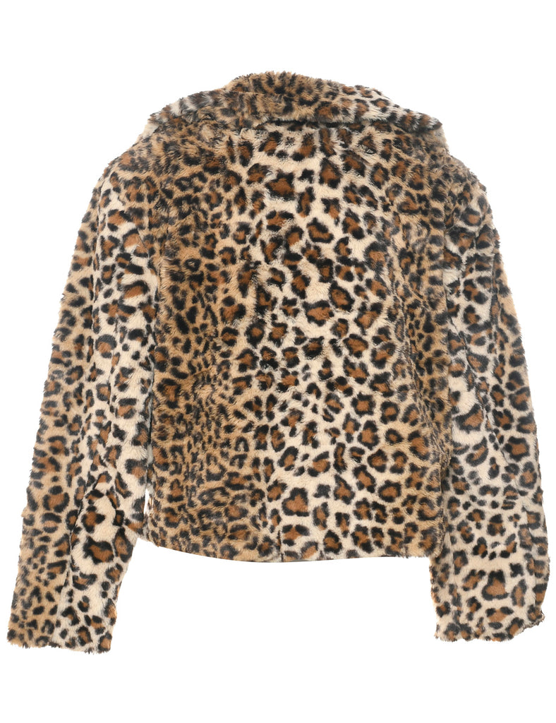 Leopard Print Faux Fur Coat - M