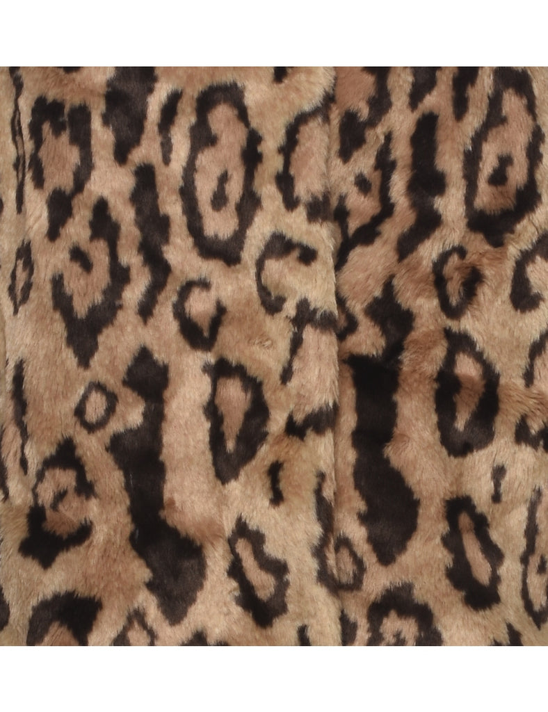 Leopard Print Faux Fur Coat - L