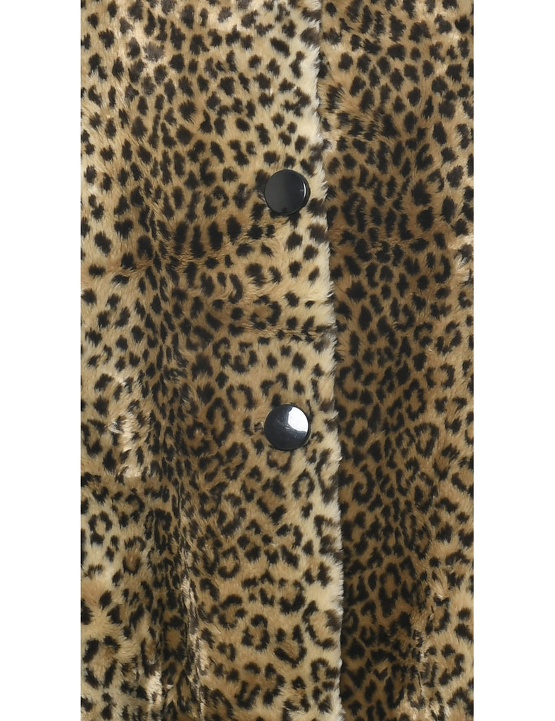 Leopard Print Faux Fur Coat - L