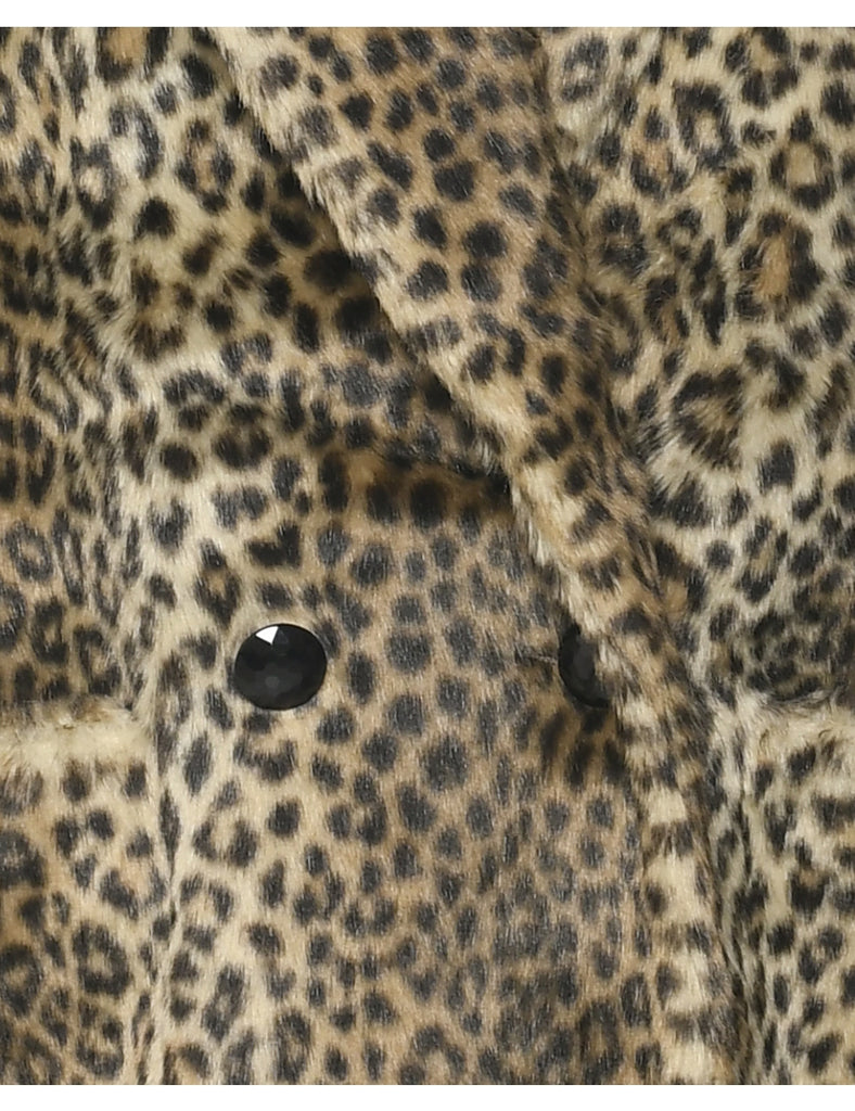 Leopard Print Faux Fur Coat - L