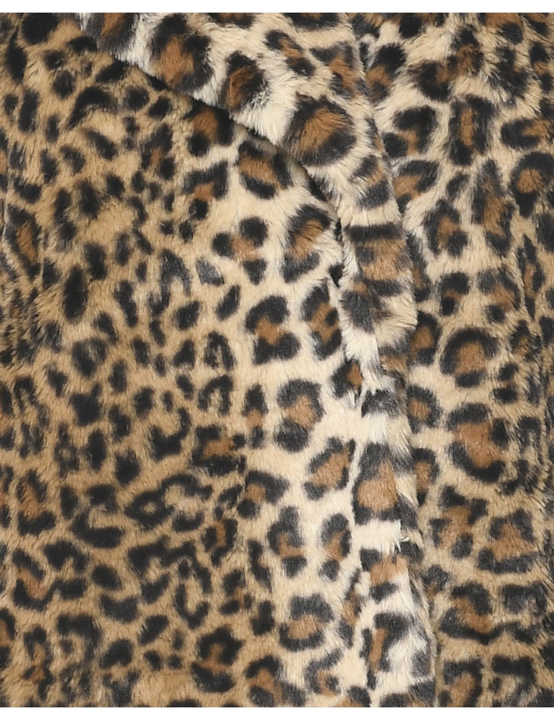 Leopard Print Faux Fur Coat - M