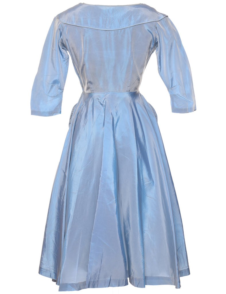 Light Blue Metallic Long-Sleeve Dress - XS