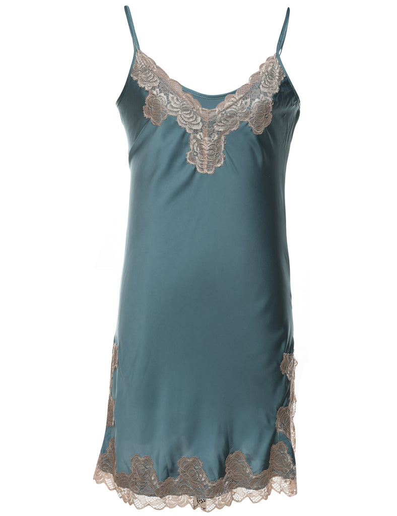 Light Blue & Off-White Lace Trim Slip Dress - M