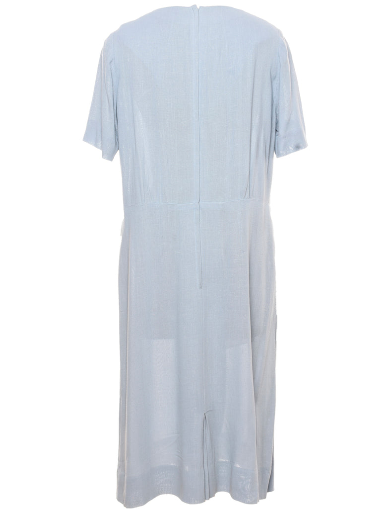 Light Blue & White Casual Lace Trim Dress - L