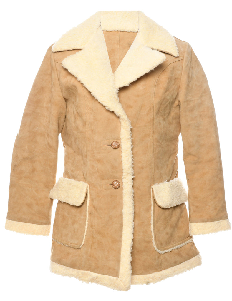 Light Brown Shearling Suede Jacket - M