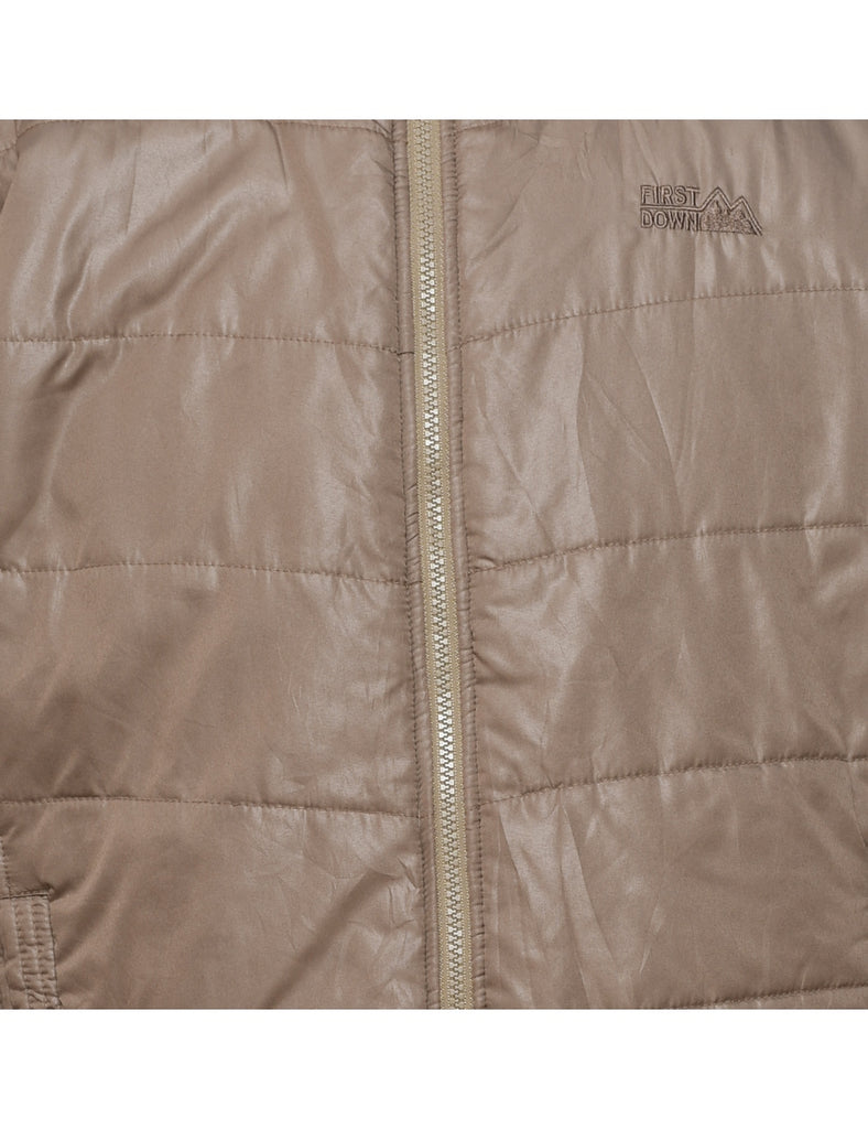 Light Brown Zip-Front Puffer Jacket - L