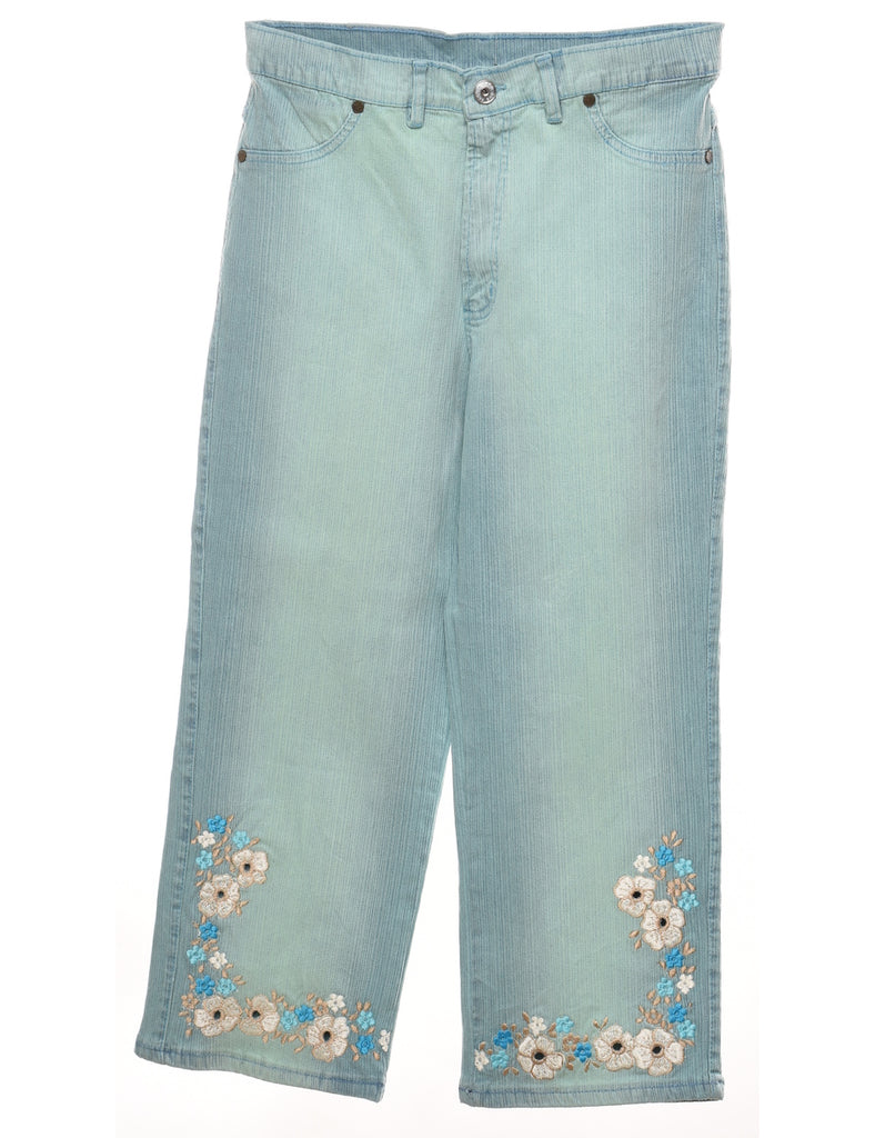 Light Wash 1990s Floral Embroidered Jeans - W30 L24