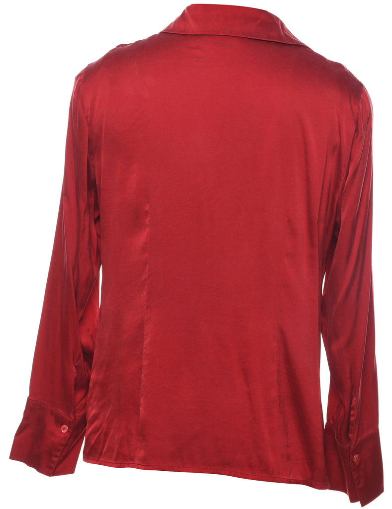 Long Sleeved Maroon Silk Shirt - L