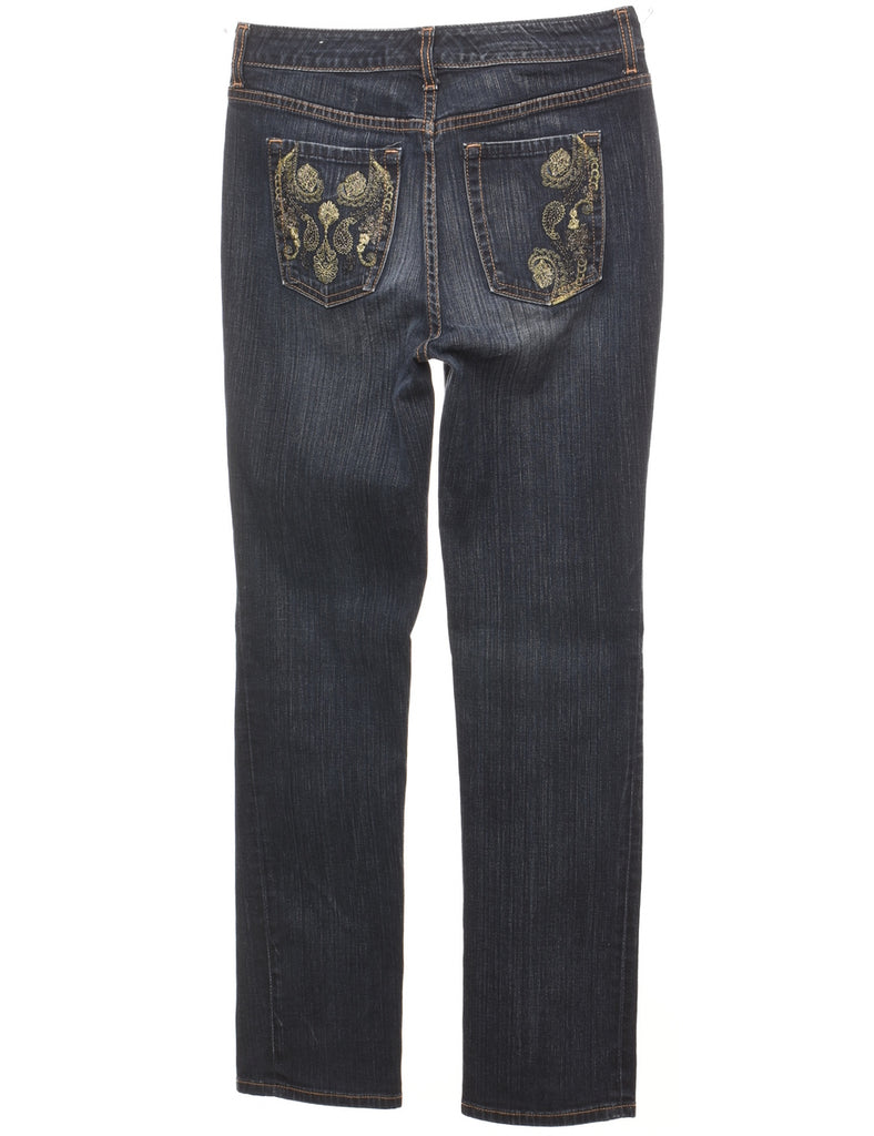 Low-Rise Embellished Dark Wash Jeans - W28 L30