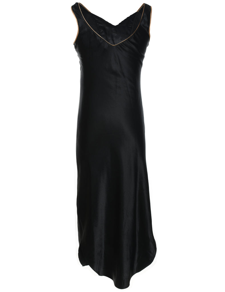 Lurex Thread Pattern Black & Gold Embroidered Slip Dress - L